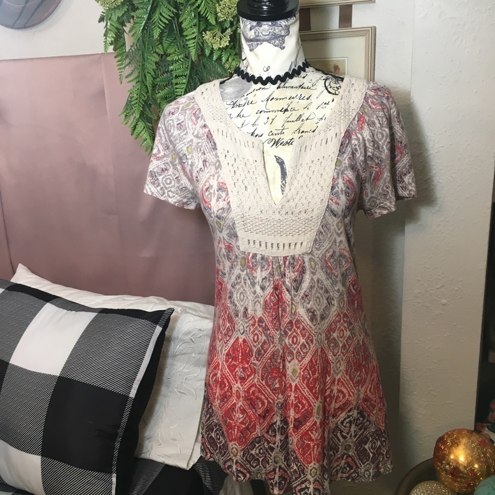Lucky Brand embroidered notch neck shirt